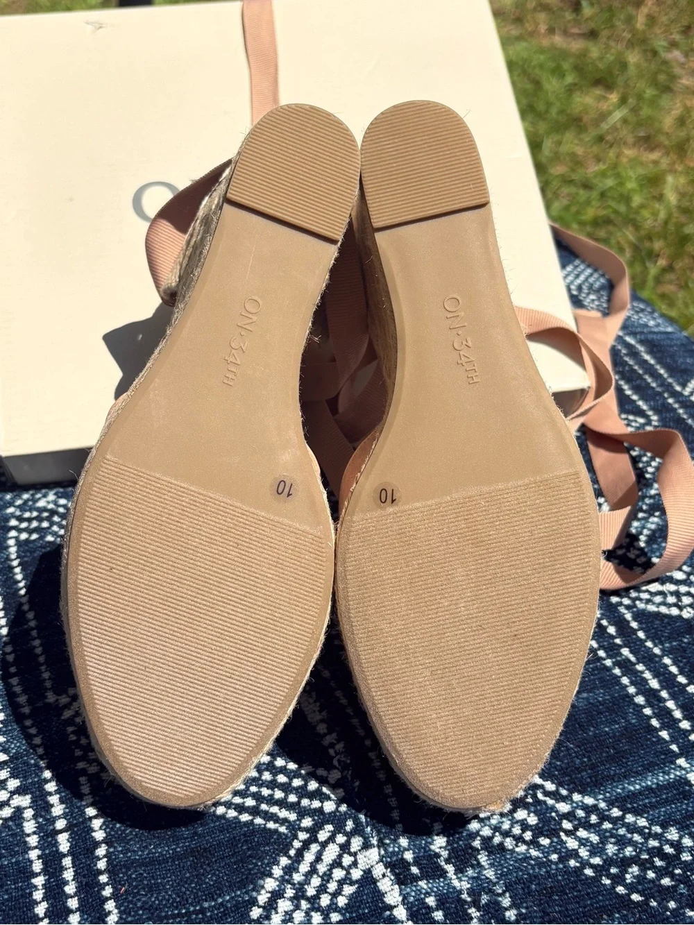 NIB, On 34th Women's Blush Espadrille Platform Wedges, Size 10